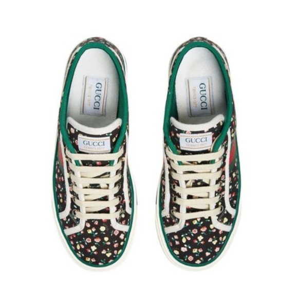 Authentic Gucci 1977 black/peach floral sneakers womens sz 39 - Picture 13 of 15